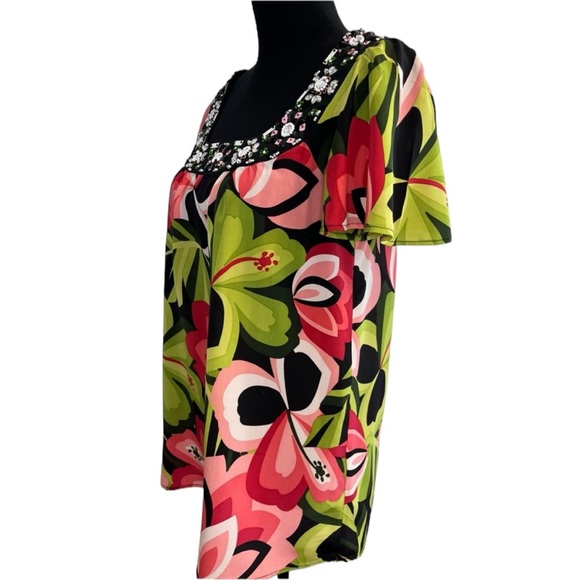 Nanette Lepore Embellished Multicolor Scoop Neck Top Size 2 - Picture 4 of 9